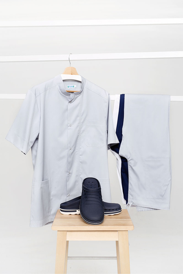 Men's medical sweatshirt BL 58, ash-gray, short sleeve, Premium