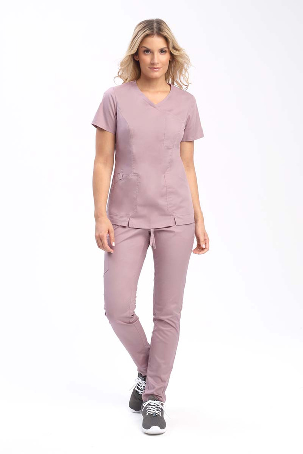 Bluza medyczna damska jagodowa BL 50, krótki rękaw, Comfort Stretch