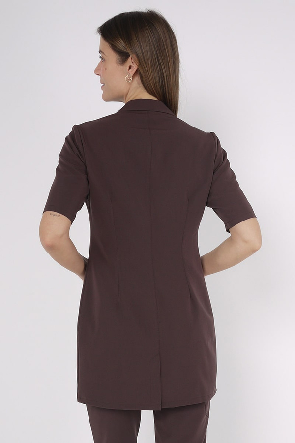 Women's medical lab coat FA 41.0, chocolate, short sleeve, Elegant Stretch