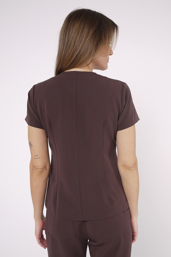 Bluzka medyczna damska czekoladowa BZ 01, krótki rękaw, Elegant Stretch