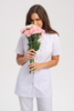 White women's medical lab coat FA 44, short sleeve, Premium Stretch Cotton
