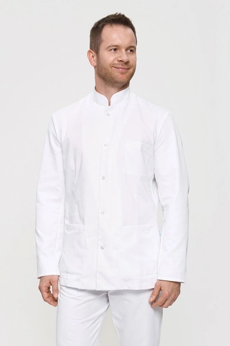 Men's medical jacket MA 25, white, long sleeve, Premium