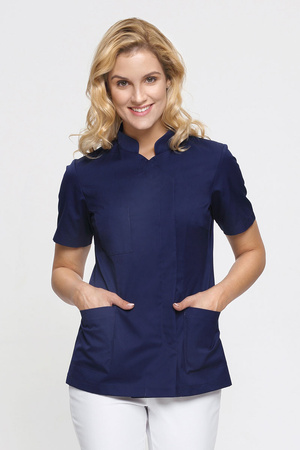 Women's medical jacket with stand-up collar ZA 19, navy blue, long sleeve, Premium