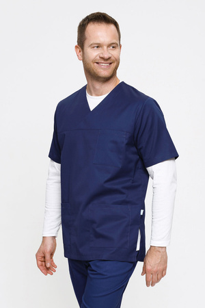 Bluza medyczna męska granatowa BL 56, krótki rękaw, Premium