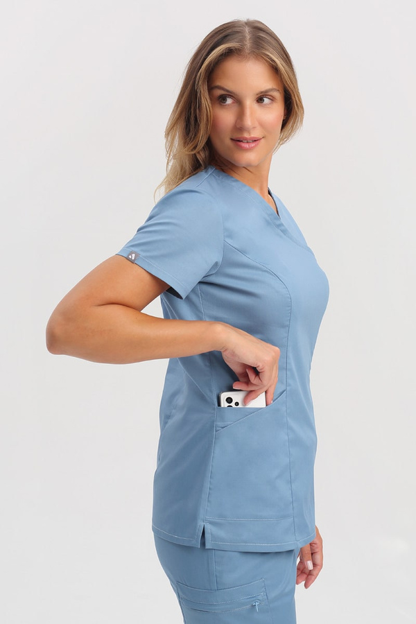Women's medical scrub top BL 60, denim, short sleeve, Comfort Stretch