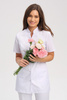 White women's medical lab coat FA 44, short sleeve, Premium Stretch Cotton