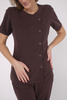 Żakiet medyczny damski zapinany na bok ZA 09, czekoladowy, krótki rękaw, Elegant Stretch