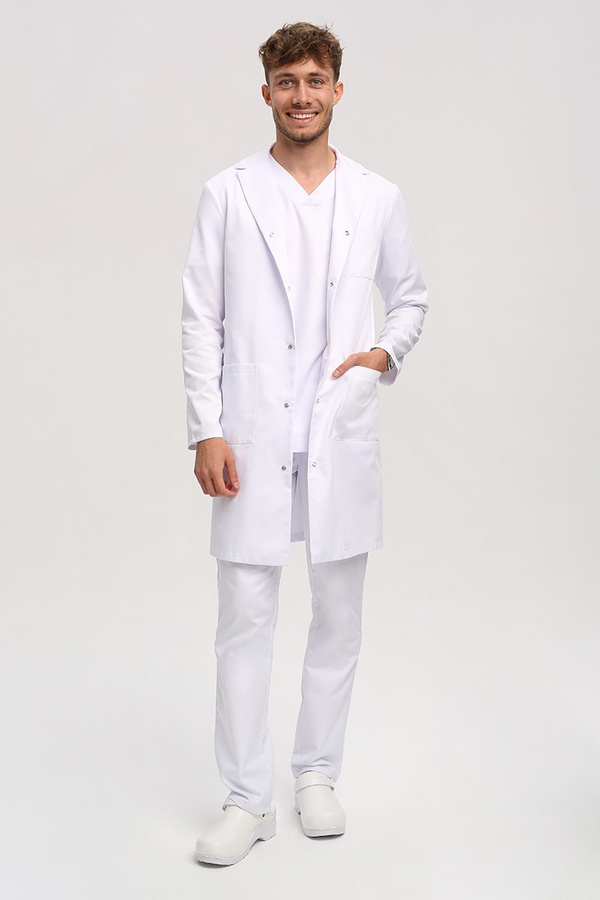 White men's medical lab coat FA 46, long sleeve, Premium