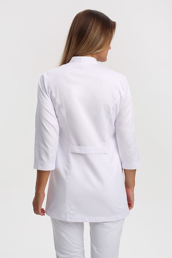 Fartuch medyczny damski biały FA 44, rękaw 3/4, Premium Stretch Cotton