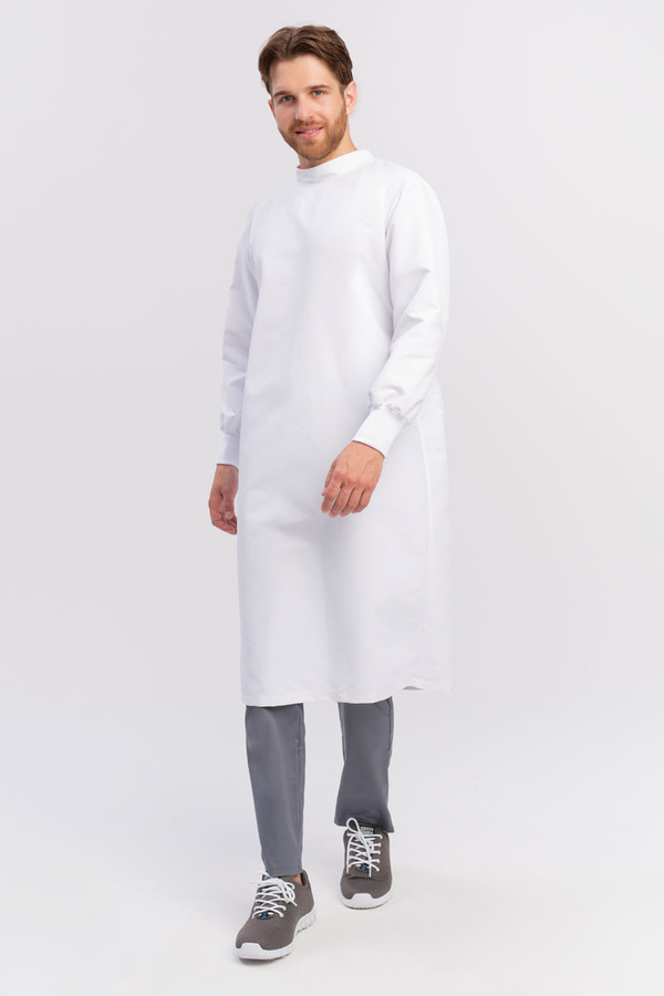 White medical protective reusable lab coat FA 48, long sleeve, Microfibre