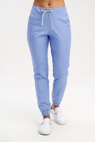 Spodnie medyczne damskie joggery petite niebieskie SE 92, Comfort Stretch