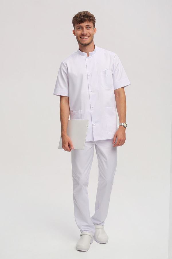 Men's medical blouse BL 58, white, short sleeve, Premium