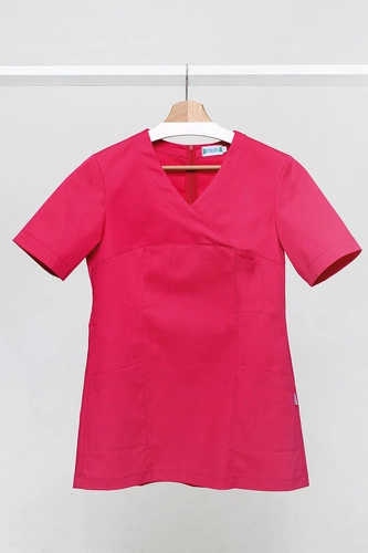 Women's medical sweatshirt BL 54, fuchsia, short sleeve, Premium Stretch