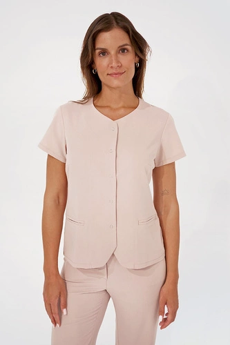 Women's medical blouse BZ 01, beige nude, short sleeve, Elegant Stretch