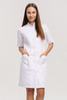 White medical dress with stand-up collar SU 16, short sleeve, Premium