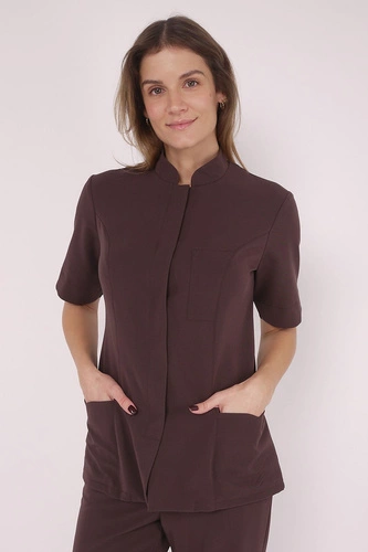 Żakiet medyczny damski czekoladowy ZA 16, krótki rękaw, Elegant Stretch