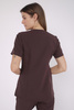 Women's medical jacket with universal neckline ZA 08, chocolate, short sleeve, Elegant Stretch