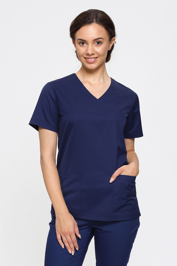 Bluza medyczna damska chirurgiczna granatowa BL 55, krótki rękaw, Premium Stretch