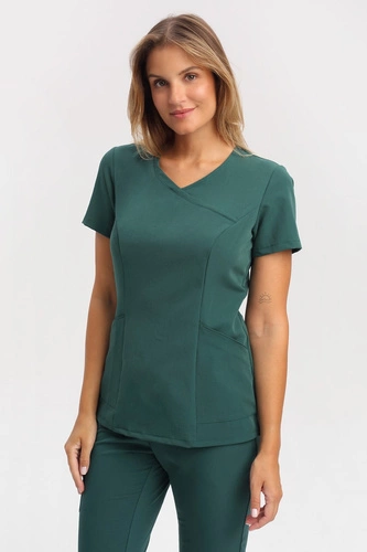 Women's Scrub Top bottle green BL 62, Elegant Stretch