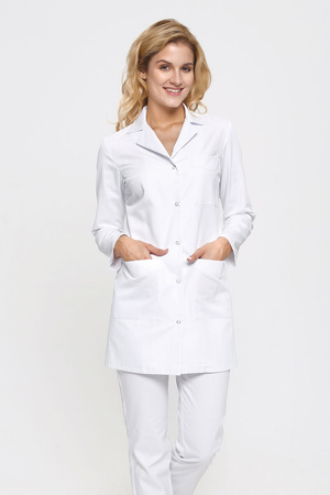 (Outlet) Women's white medical lab coat FA 41.0, long sleeves, Comfort Stretch