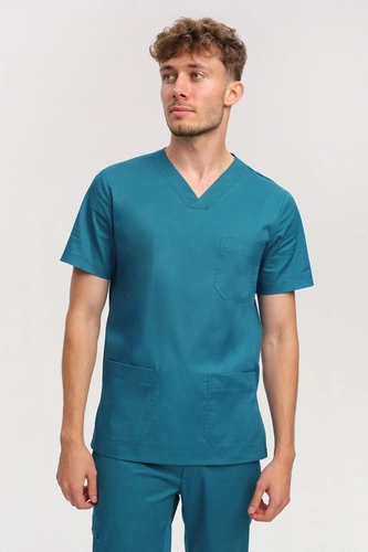 Men's medical blouse BL 59, dark turquoise, short sleeve, Comfort Stretch