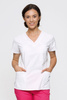 Women's medical blouse BL 52, fuchsia with white piping, short sleeve, Premium