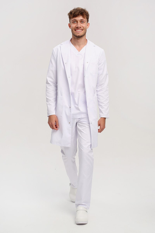 White men's medical lab coat FA 46, long sleeve, Premium