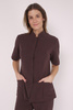 Żakiet medyczny damski czekoladowy ZA 16, krótki rękaw, Elegant Stretch
