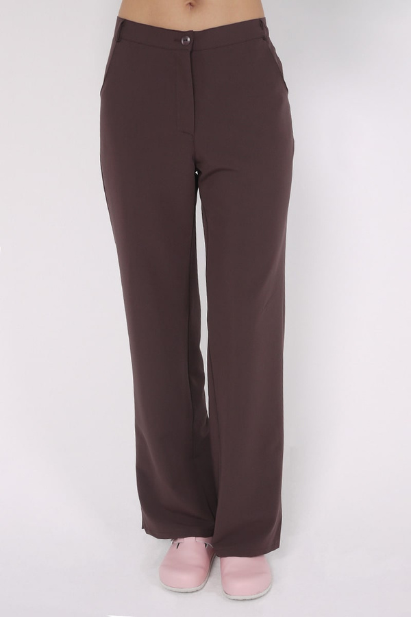Spodnie medyczne damskie czekoladowe z szerokimi nogawkami SE 76, Elegant Stretch