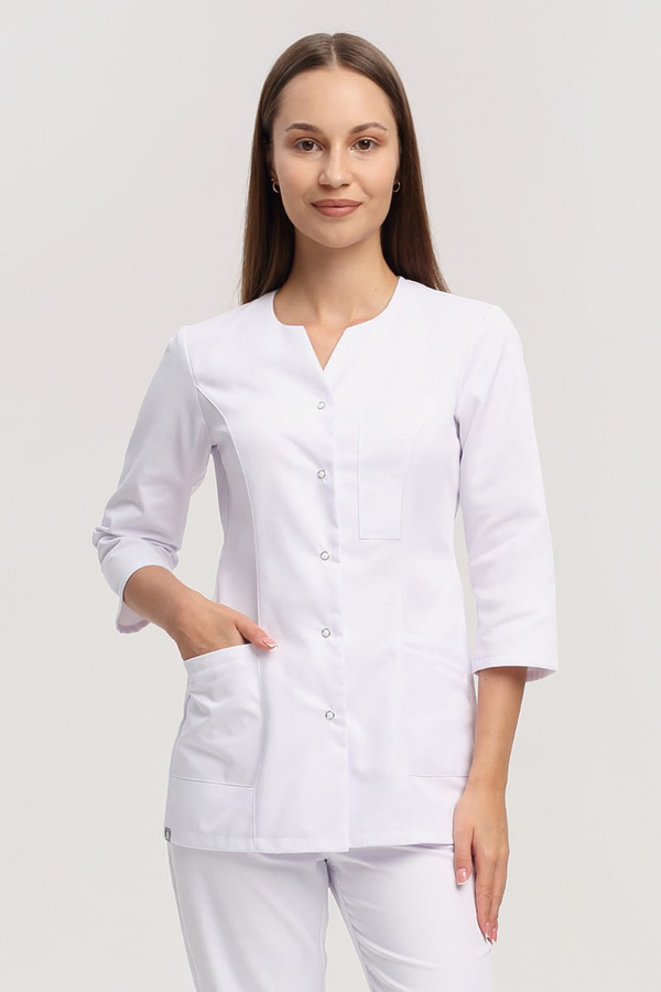 Women's medical jacket with neckline ZA 08, navy blue, 3/4 sleeve, Premium