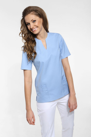 Bluza medyczna damska jasnoniebieska BL 51, krótki rękaw, Premium