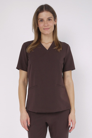 Women's loose medical sweatshirt BL 63, chocolate, short sleeve, scrubs Elegant Stretch