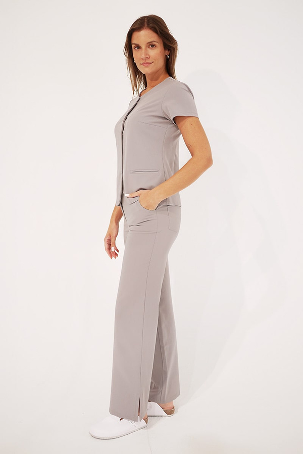 Women's medical trousers with wide legs SE 76, warm grey, Elegant Stretch