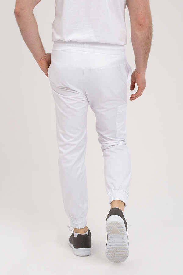 Spodnie medyczne męskie białe SE 91, Premium Stretch